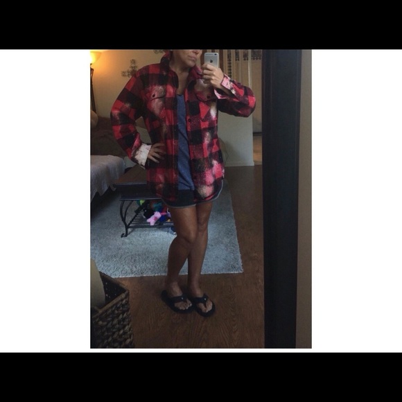 Flannel Shirt Jacket Shacket Free Bird Graphic Red Buffalo Plaid Mens Large - Picture 9 of 9